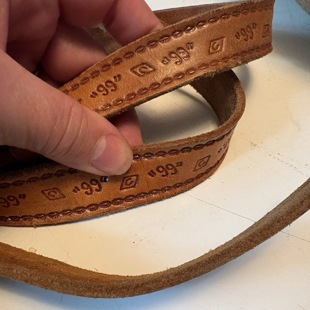 Vintage Justin Western Leather Belt Brass Buckle Sz 38 